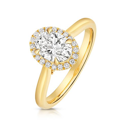 18CT 1.0CT LAB GROWN CERTIFIED OVAL HALO PLAIN SHOULDERS