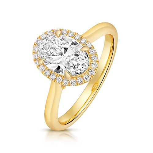 18CT 1.50CT LAB GROWN CERTIFIED OVAL HALO PLAIN SHOULDERS