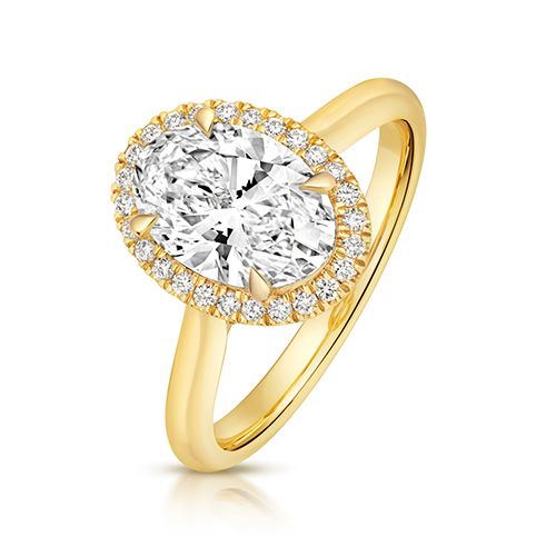 18CT 2.0CT LAB GROWN CERTIFIED OVAL HALO PLAIN SHOULDERS