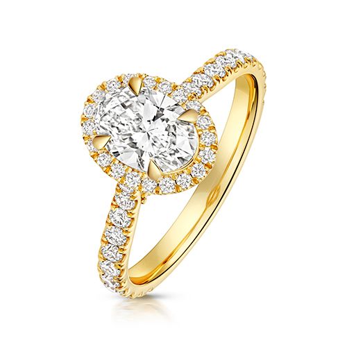 18CT 1.0CT LAB GROWN CERTIFIED OVAL HALO DIA SET SHOULDERS