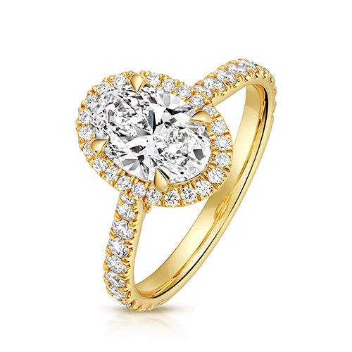 18CT 1.50CT LAB GROWN CERTIFIED OVAL HALO DIA SET SHOULDERS