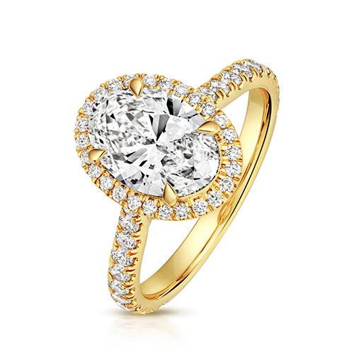 18CT 2.0CT LAB GROWN CERTIFIED OVAL HALO DIA SET SHOULDERS