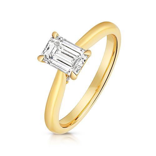 18CT 1.0CT LAB GROWN CERTIFIED EMERALD CUT SOLITAIRE PLAIN SHOULDERS