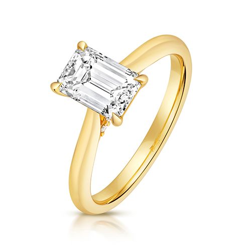 18CT 1.50CT LAB GROWN CERTIFIED EMERALD CUT SOLITAIRE PLAIN SHOULDERS