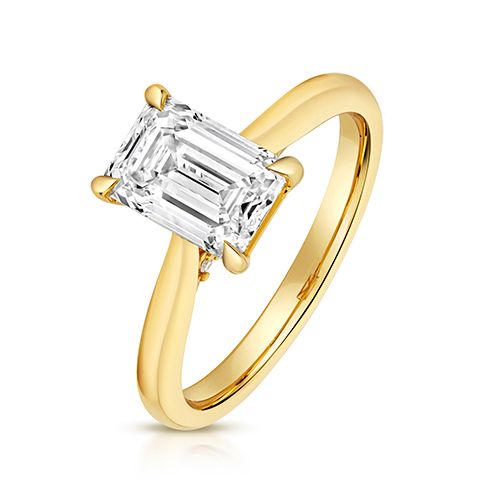 18CT 2.0CT LAB GROWN CERTIFIED EMERALD CUT SOLITAIRE PLAIN SHOULDERS