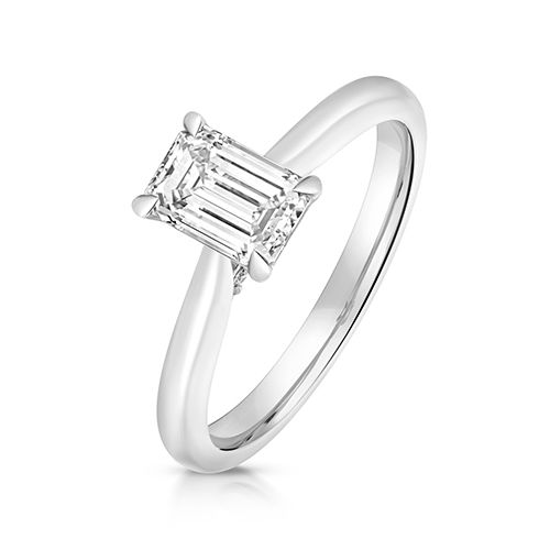 18CT 1.0CT LAB GROWN CERTIFIED EMERALD CUT SOLITAIRE PLAIN SHOULDERS