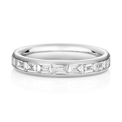 LAB GROWN DIAMOND SET WEDDING RING IN PLATINUM PT 50% BAGUETTE SET 3.4MM