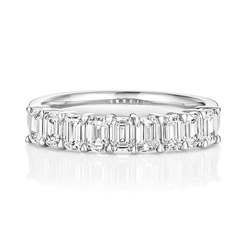 LAB GROWN DIAMOND EMERALD CUT HALF ETERNITY IN PLATINUM PT ~40% CLAW SET 4.1MM