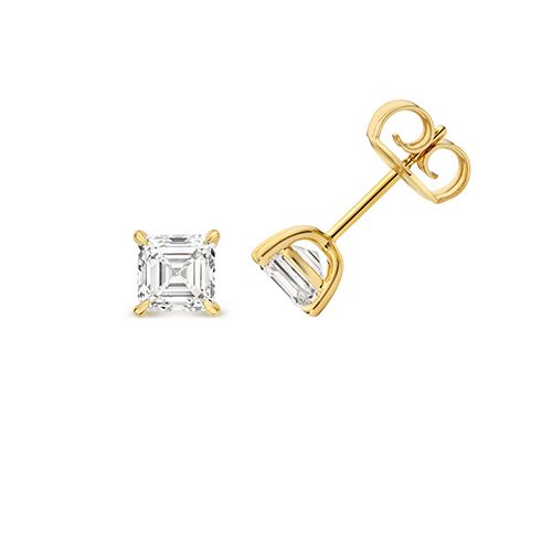 18CT 2.0CT LAB GROWN CERTIFIED ASSCHER CUT 4 CLAW EARRING STUDS