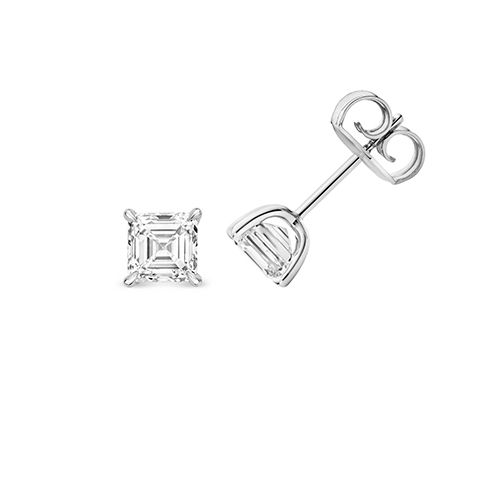 18CT 2.0CT LAB GROWN CERTIFIED ASSCHER CUT 4 CLAW EARRING STUDS