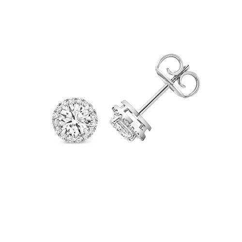 18CT 1.0CT LAB GROWN CERTIFIED ROUND HALO EARRING STUDS