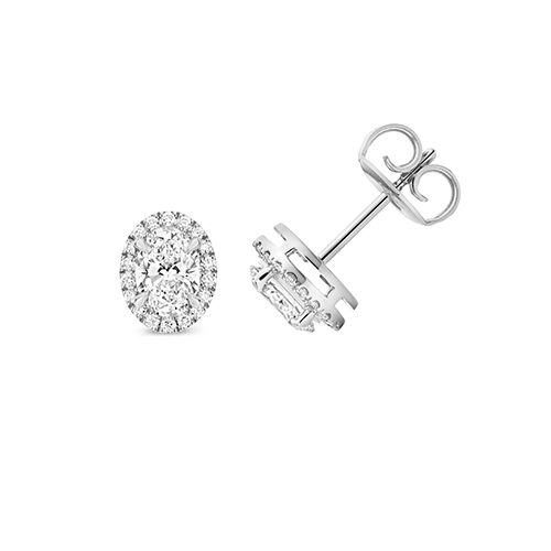 18CT 1.0CT LAB GROWN CERTIFIED OVAL HALO EARRING STUDS