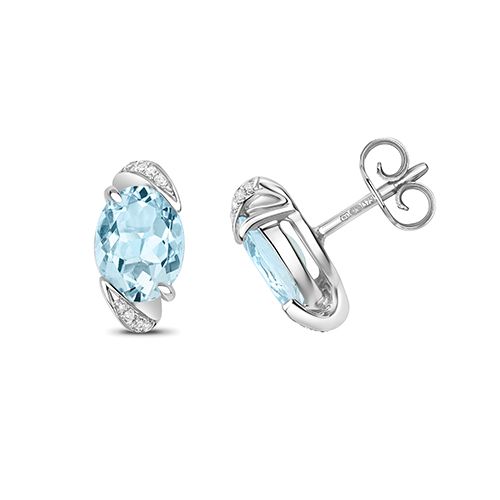 9CT DIAMOND STUD EARRINGS OVAL AQUA
