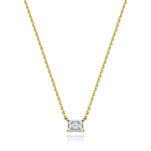 18CT 0.50CT LAB GROWN CERTIFIED EMERALD CUT 4 CLAW NECKLACE
