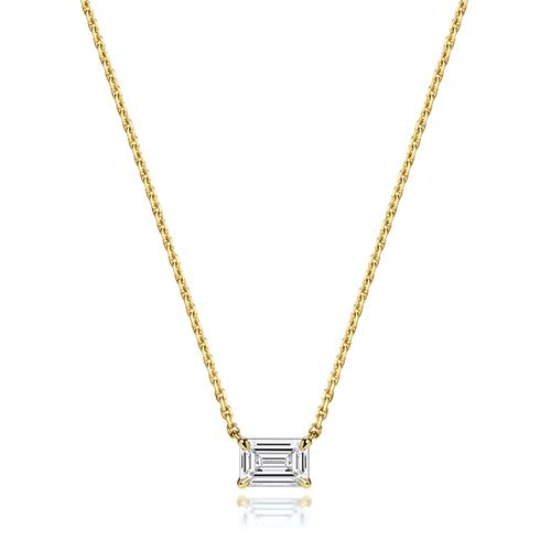 18CT 0.75CT LAB GROWN CERTIFIED EMERALD CUT 4 CLAW NECKLACE