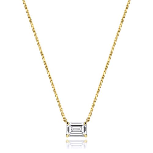 18CT 1.0CT LAB GROWN CERTIFIED EMERALD CUT 4 CLAW NECKLACE
