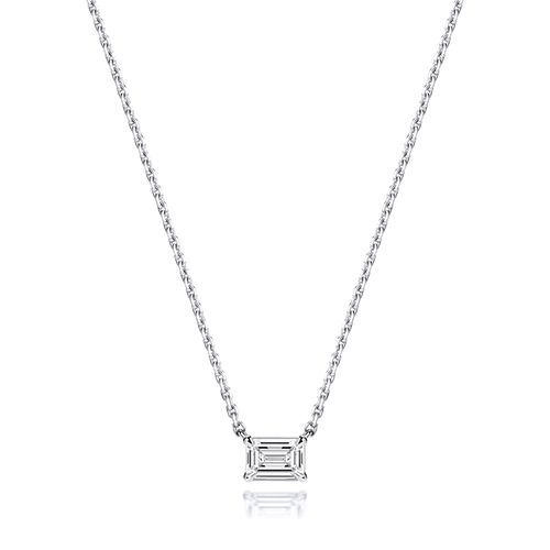 18CT 0.50CT LAB GROWN CERTIFIED EMERALD CUT 4 CLAW NECKLACE