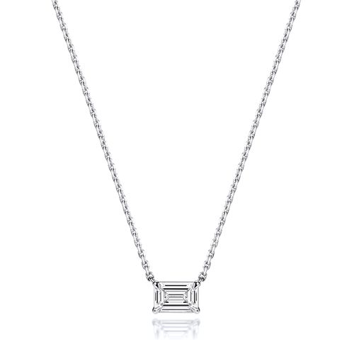 18CT 0.75CT LAB GROWN CERTIFIED EMERALD CUT 4 CLAW NECKLACE
