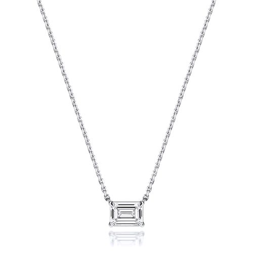 18CT 1.0CT LAB GROWN CERTIFIED EMERALD CUT 4 CLAW NECKLACE