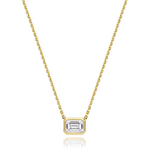 18CT 1.0CT LAB GROWN CERTIFIED EMERALD CUT RUBOVER NECKLACE