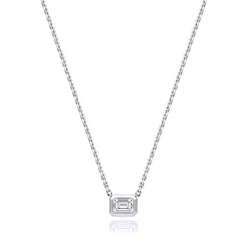 18CT 0.35CT LAB GROWN CERTIFIED EMERALD CUT RUBOVER NECKLACE