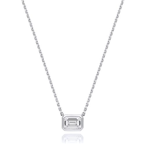 18CT 1.0CT LAB GROWN CERTIFIED EMERALD CUT RUBOVER NECKLACE