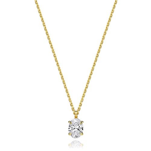 18CT 0.75CT LAB GROWN CERTIFIED OVAL 4 CLAW NECKLACE