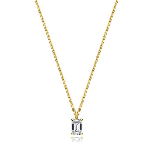 18CT 0.50CT LAB GROWN CERTIFIED EMERALD CUT 4 CLAW NECKLACE