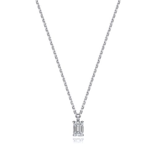 18CT 0.35CT LAB GROWN CERTIFIED EMERALD CUT 4 CLAW NECKLACE