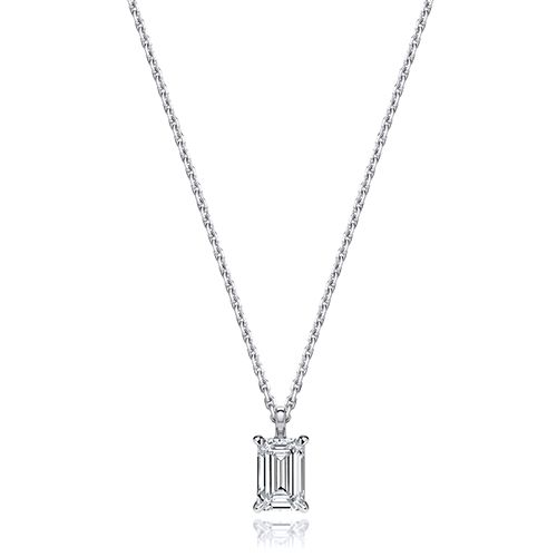 18CT 1.0CT LAB GROWN CERTIFIED EMERALD CUT 4 CLAW NECKLACE