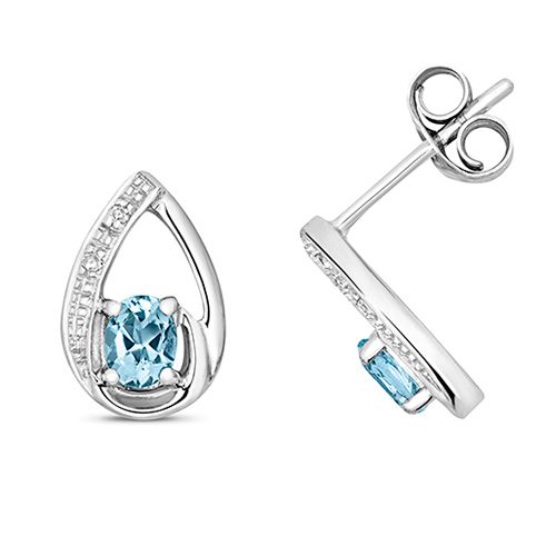 9CT DIAMOND AND AQUAMARINE STUDS