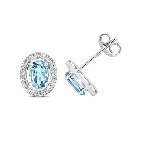 9CT DIAMOND & AQUAMARINE HALO STUDS