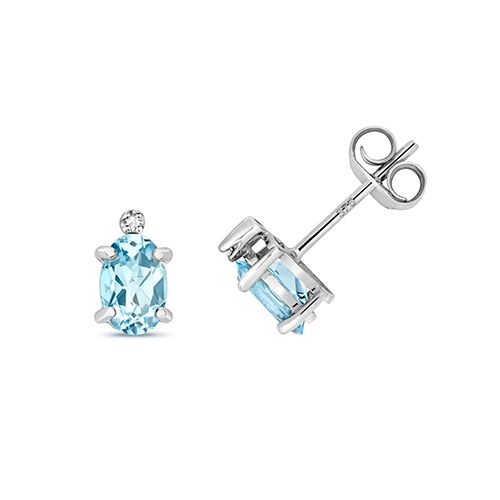 9CT DIAMOND & AQUAMARINE STUDS