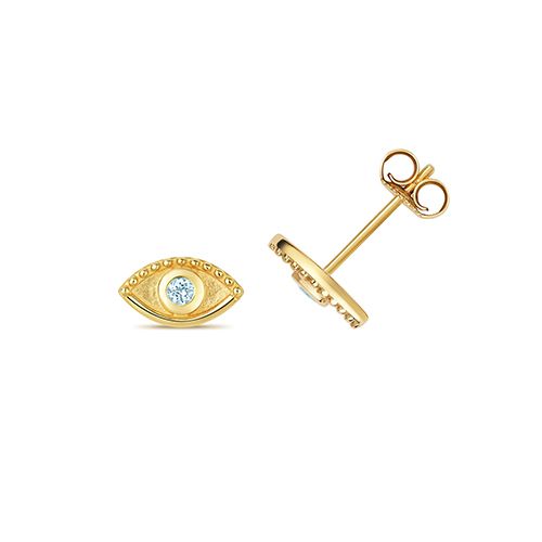 9CT AQUAMARINE EYE EARRING STUDS