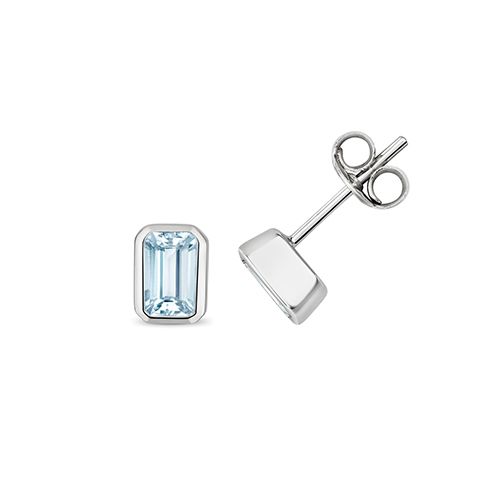 9CT AQUAMARINE STUDS EMERALD CUT