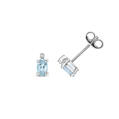 9CT DIAMOND & AQUAMARINE EARRING STUDS
