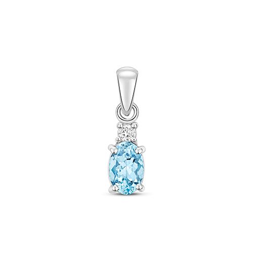 9CT DIAMOND AND AQUAMARINE OVAL PENDANT