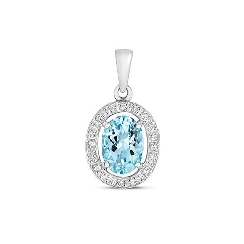 9CT DIAMOND & AQUAMARINE HALO PENDANT