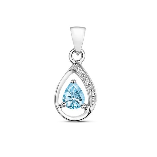 9CT DIAMOND & AQAUMARINE PENDANT