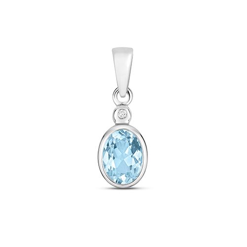 9CT DIAMOND AND AQUAMARINE PENDANT OVAL
