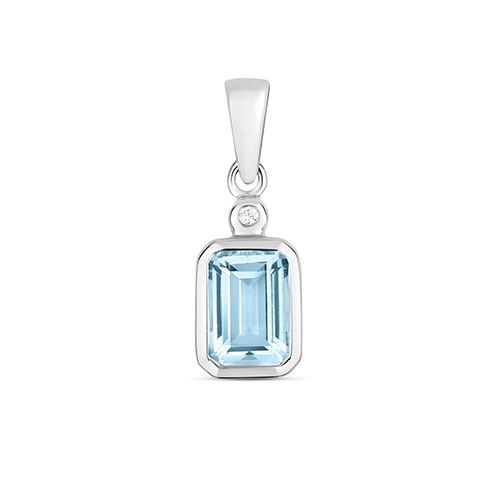 9CT DIAMOND AND AQUAMARINE PENDANT EMERALD CUT