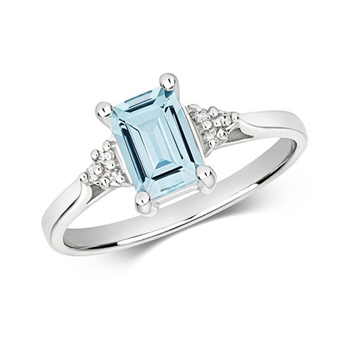 9CT DIAMOND & EMD CUT AQUA RING