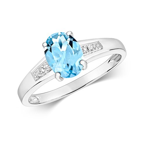 9CT DIAMOND & OVAL AQUA RING