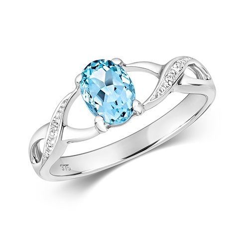 9CT DIAMOND & OVAL AQUA RING