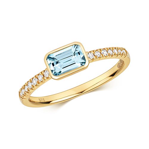 9CT DIAMOND & AQUAMARINE RING