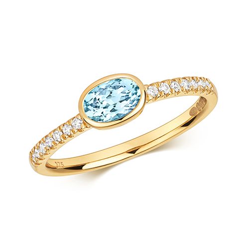 9CT DIAMOND & AQUAMARINE RING
