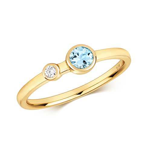 9CT DIAMOND & AQUAMARINE RING