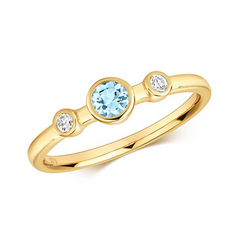 9CT DIAMOND & AQUAMARINE RING