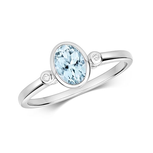9CT DIAMOND & AQUAMARINE RING