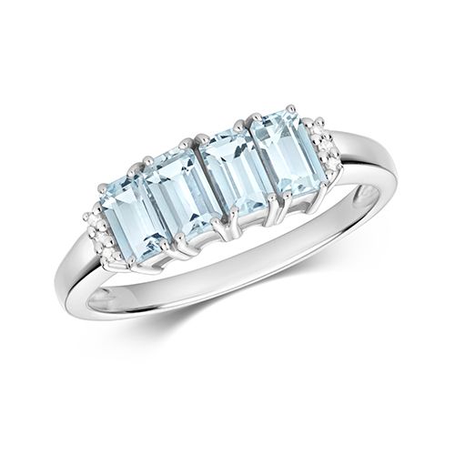 9CT DIAMOND & AQUAMARINE RING